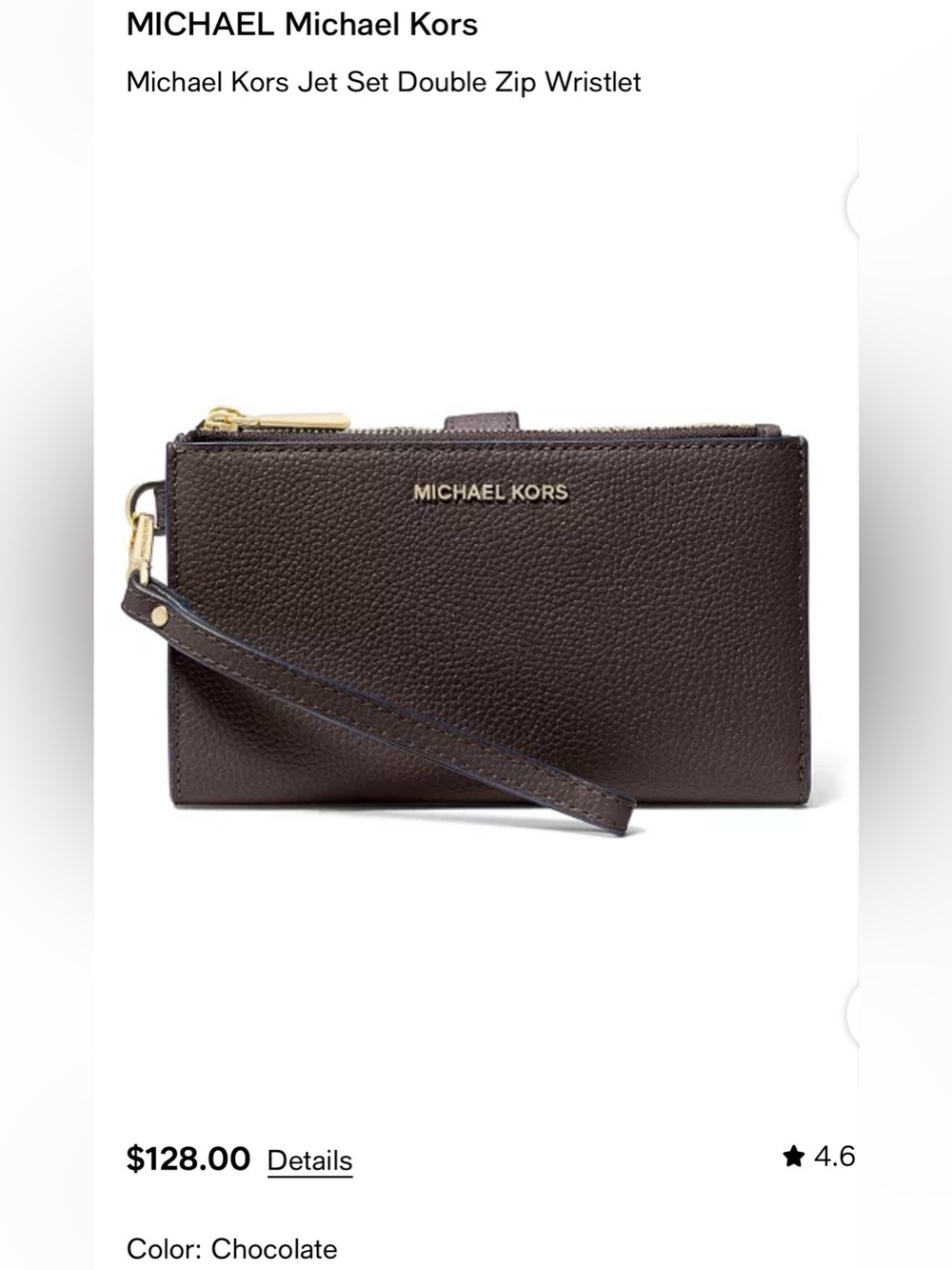 Michael Kors Dark Brown Pebbled Leather Wristlet with Gold Hardware